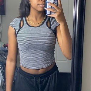 Cropped shoulder cut out top